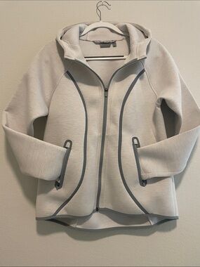 Athleta Light Gray Pullover Hoodie with Dark Gray Trim